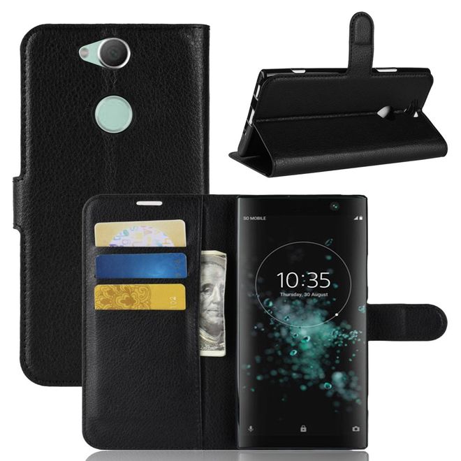 Sony Xperia XA2 Plus Handy Hülle - Litchi Leder Bookcover Series - schwarz