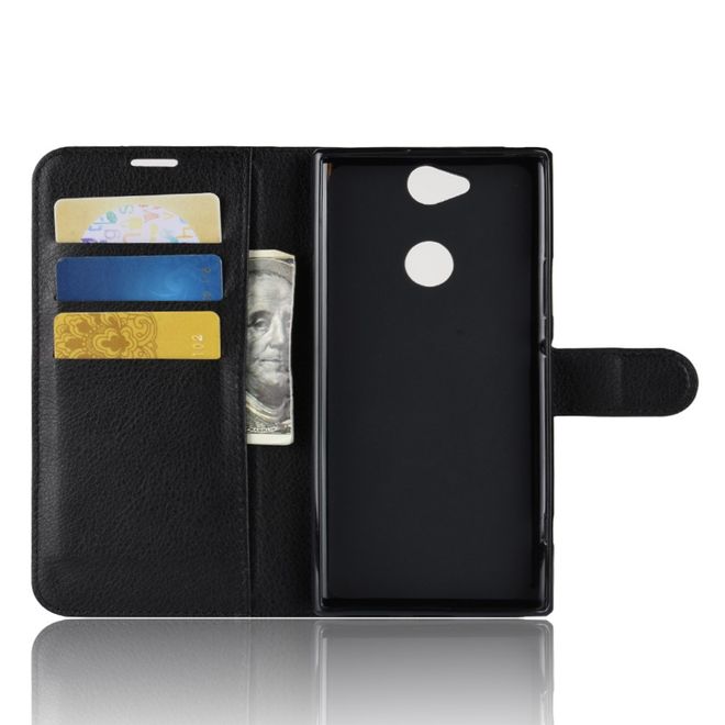 Sony Xperia XA2 Plus Handy Hülle - Litchi Leder Bookcover Series - schwarz