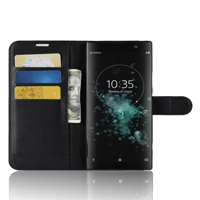 Sony Xperia XA2 Plus Handy Hülle - Litchi Leder Bookcover Series - schwarz