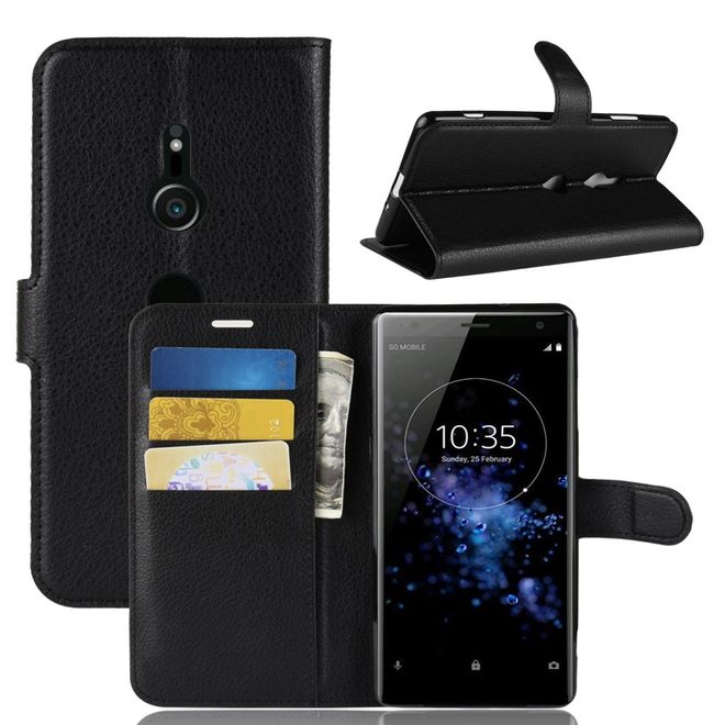 Sony Xperia XZ3 Handy Hülle - Litchi Leder Bookcover Series - schwarz