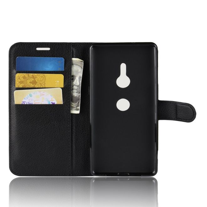Sony Xperia XZ3 Handy Hülle - Litchi Leder Bookcover Series - schwarz