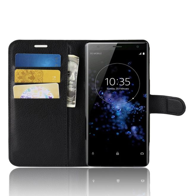Sony Xperia XZ3 Handy Hülle - Litchi Leder Bookcover Series - schwarz