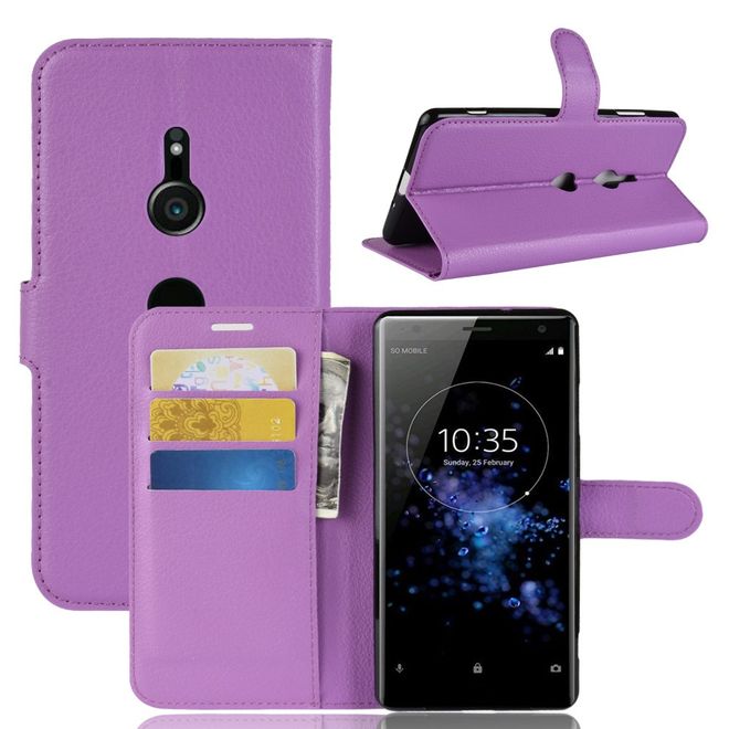 Sony Xperia XZ3 Handy Hülle - Litchi Leder Bookcover Series - purpur