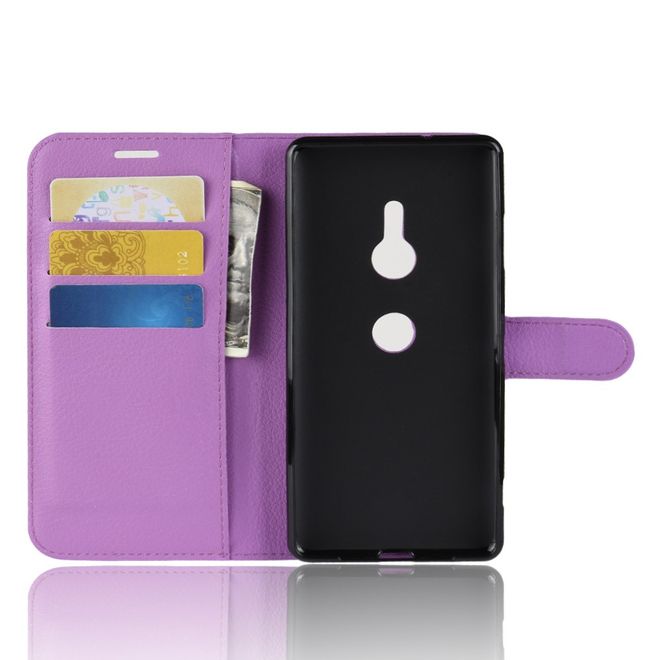 Sony Xperia XZ3 Handy Hülle - Litchi Leder Bookcover Series - purpur