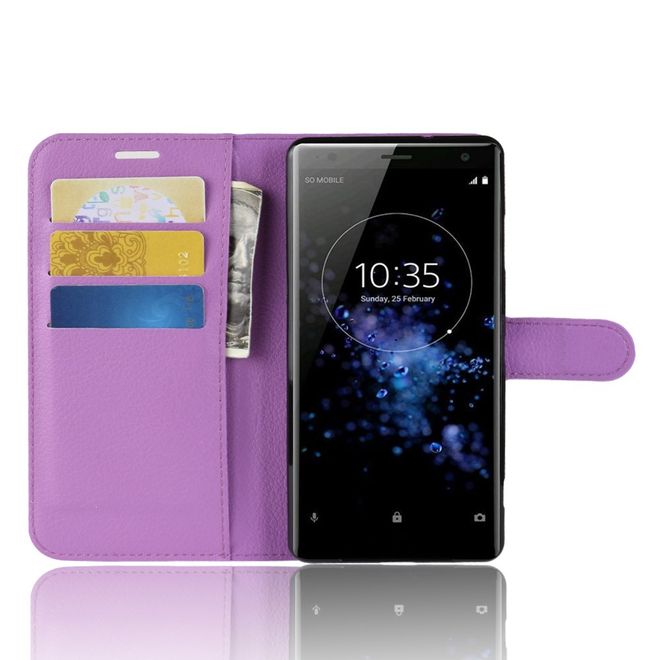 Sony Xperia XZ3 Handy Hülle - Litchi Leder Bookcover Series - purpur