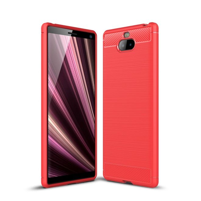 Sony Xperia 10 Handyhülle - Carbon Fiber TPU Softcase Series - rot