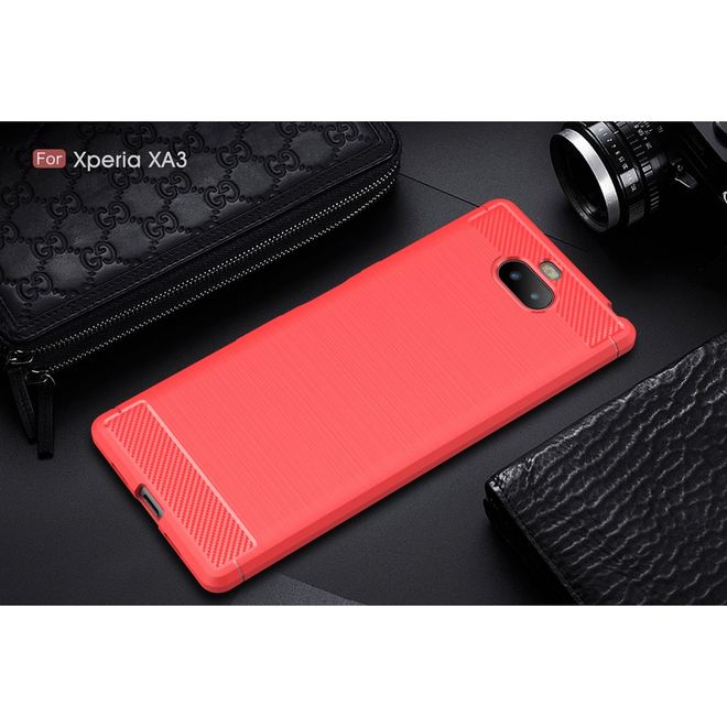 Sony Xperia 10 Handyhülle - Carbon Fiber TPU Softcase Series - rot
