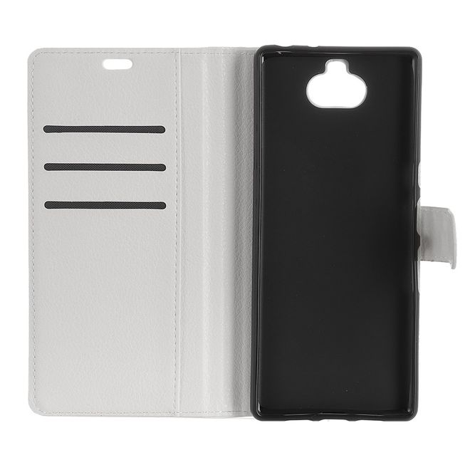 Sony Xperia XA3 Handy Hülle - Litchi Leder Bookcover Series - weiss
