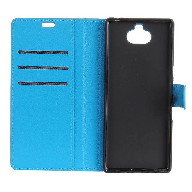 Sony Xperia XA3 Handy Hülle - Litchi Leder Bookcover Series - blau