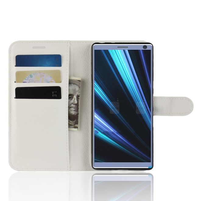 Sony Xperia 10 Plus Handy Hülle - Litchi Leder Bookcover Series - weiss