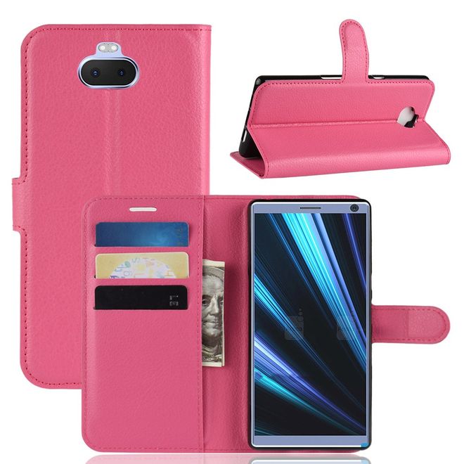 Sony Xperia 10 Plus Handy Hülle - Litchi Leder Bookcover Series - rosa