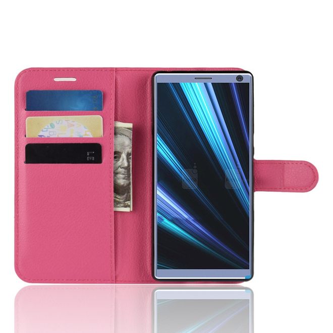 Sony Xperia 10 Plus Handy Hülle - Litchi Leder Bookcover Series - rosa