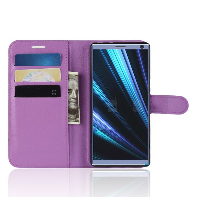 Sony Xperia 10 Plus Handy Hülle - Litchi Leder Bookcover Series - purpur