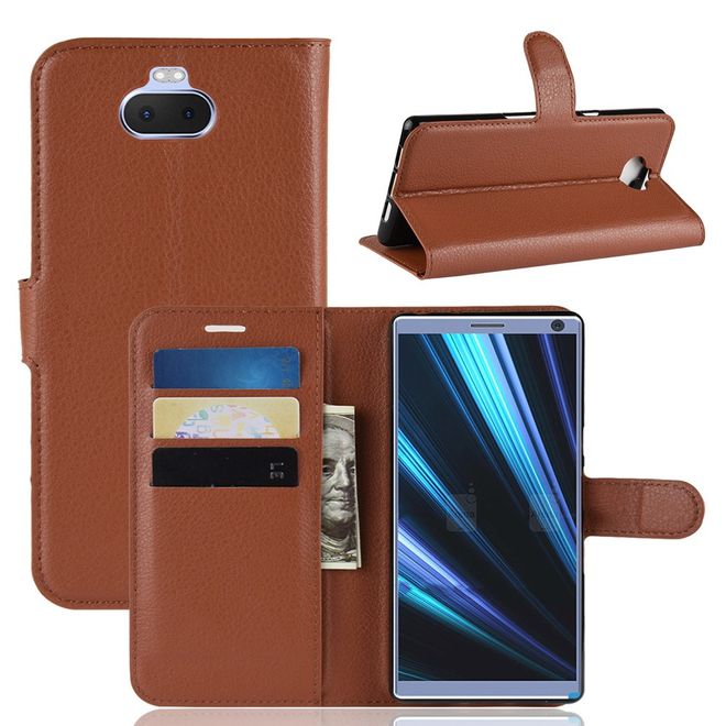 Sony Xperia 10 Plus Handy Hülle - Litchi Leder Bookcover Series - braun