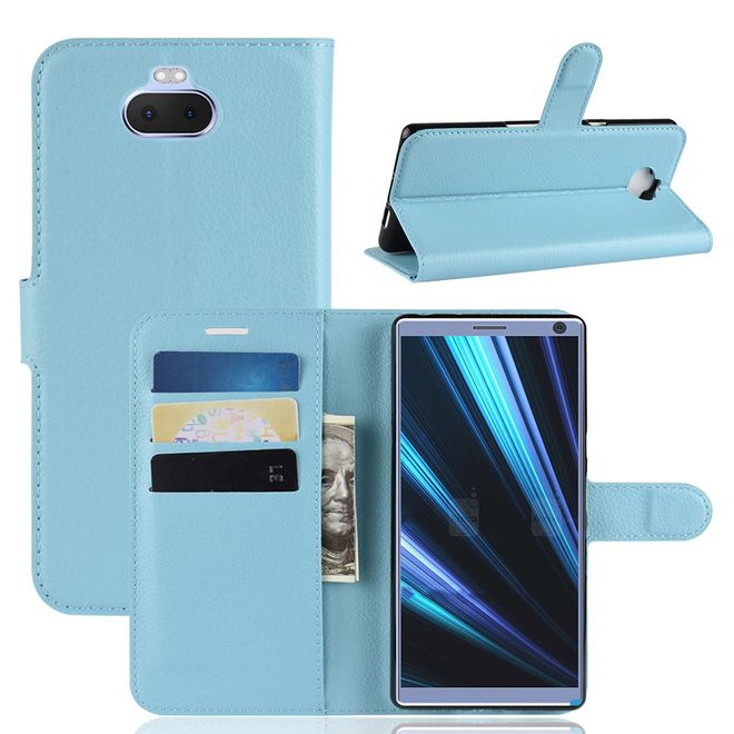 Sony Xperia 10 Plus Handy Hülle - Litchi Leder Bookcover Series - blau