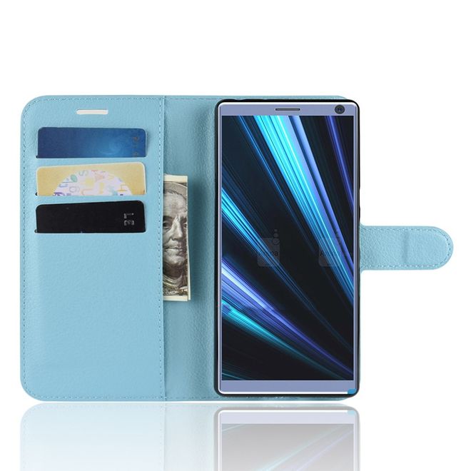 Sony Xperia 10 Plus Handy Hülle - Litchi Leder Bookcover Series - blau
