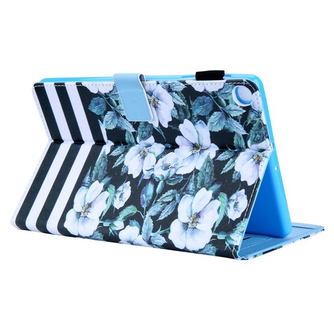 Samsung Galaxy Tab A 8.0 (2019) Tablethülle - Case aus Leder - mit Standfunktion - Blumen und Streifen