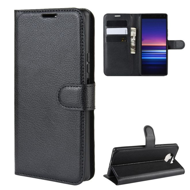 Sony Xperia 8 Handy Hülle - Litchi Leder Bookcover Series - schwarz