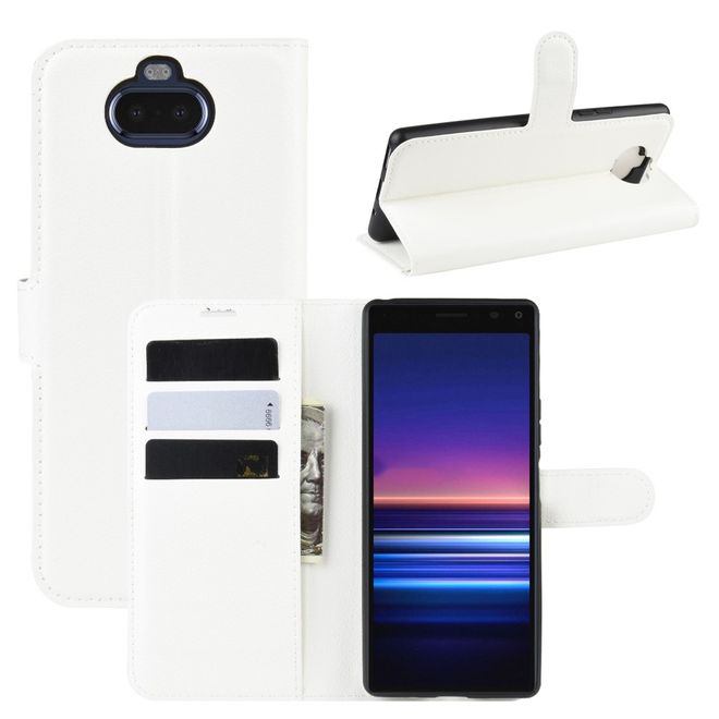 Sony Xperia 8 Handy Hülle - Litchi Leder Bookcover Series - weiss