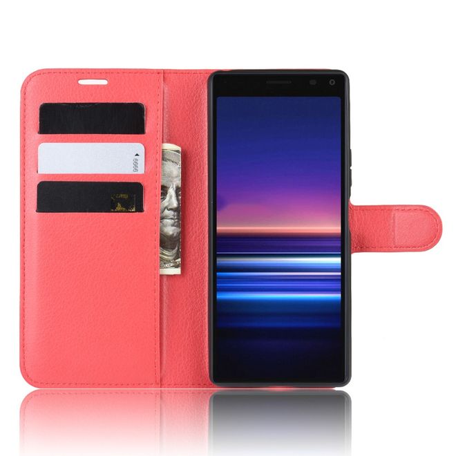 Sony Xperia 8 Handy Hülle - Litchi Leder Bookcover Series - rot