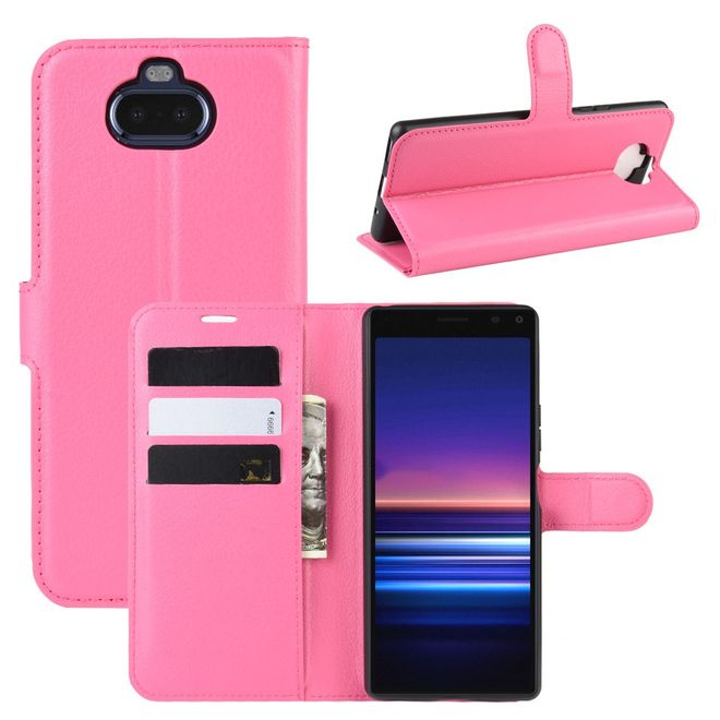 Sony Xperia 8 Handy Hülle - Litchi Leder Bookcover Series - rosa
