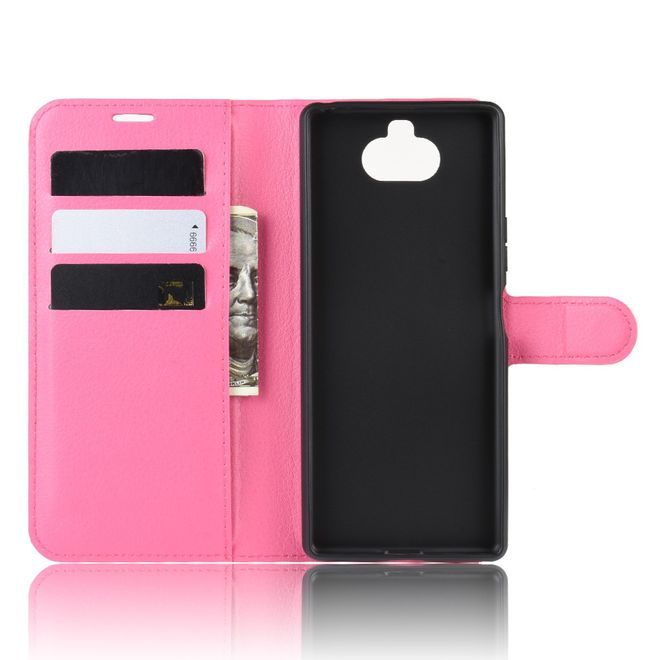 Sony Xperia 8 Handy Hülle - Litchi Leder Bookcover Series - rosa
