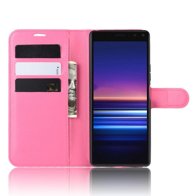 Sony Xperia 8 Handy Hülle - Litchi Leder Bookcover Series - rosa