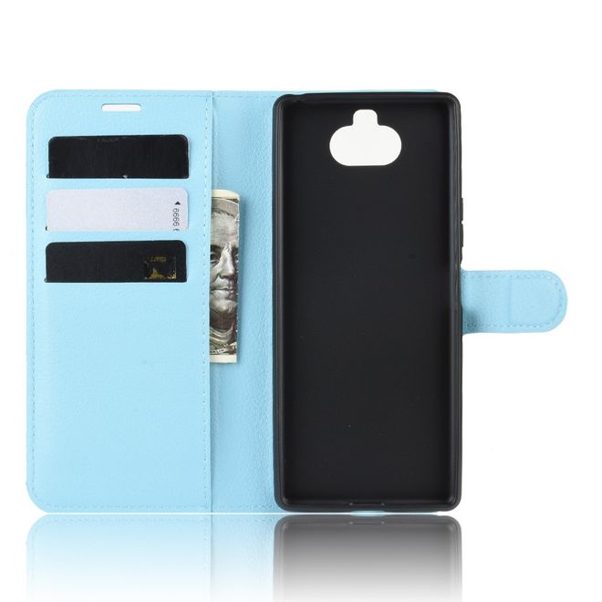 Sony Xperia 8 Handy Hülle - Litchi Leder Bookcover Series - blau