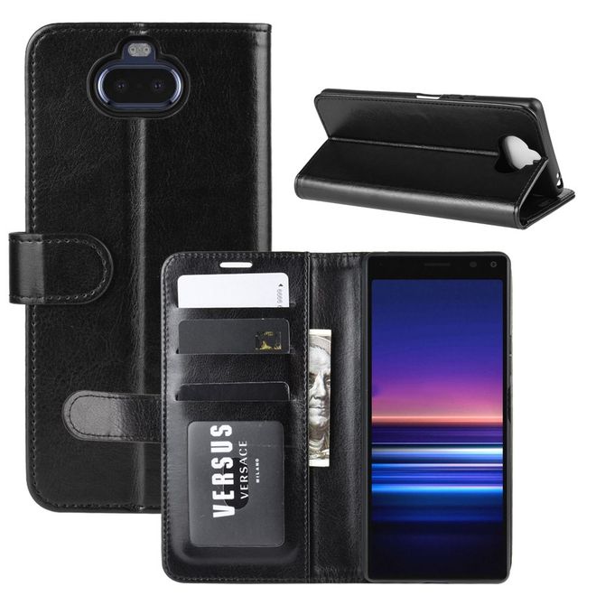 Sony Xperia 8 Handyhülle - Crazy Horse Leder Bookcover Series - schwarz