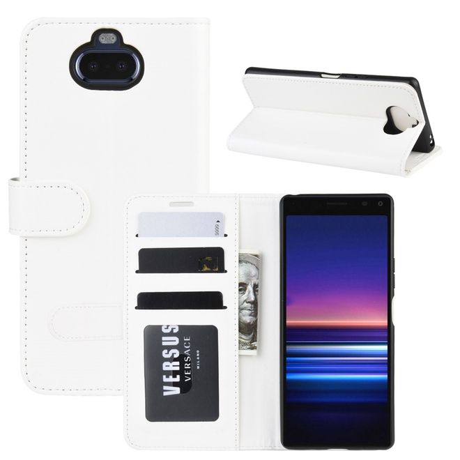 Sony Xperia 8 Handyhülle - Crazy Horse Leder Bookcover Series - weiss