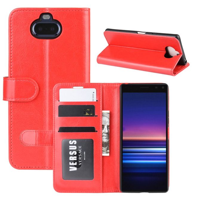 Sony Xperia 8 Handyhülle - Crazy Horse Leder Bookcover Series - rot