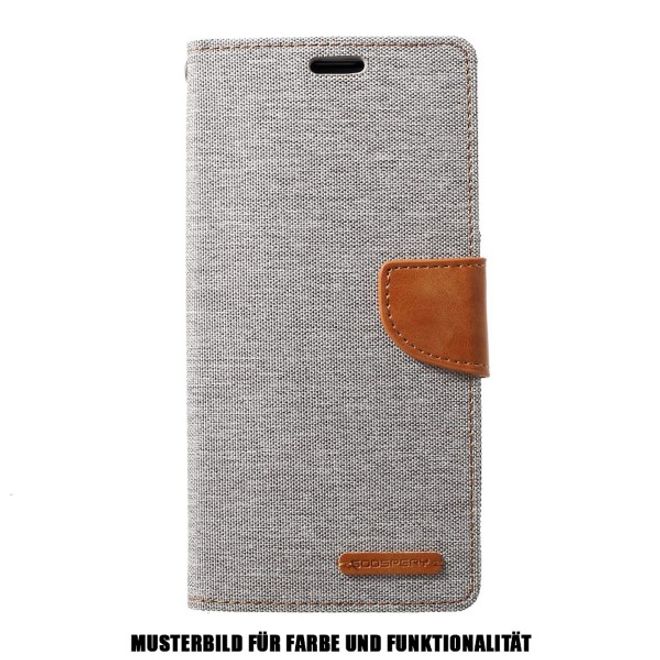 Goospery - Samsung Galaxy S20+ Hülle - Leder/Stoff Case - Canvas Diary Series - grau/camel