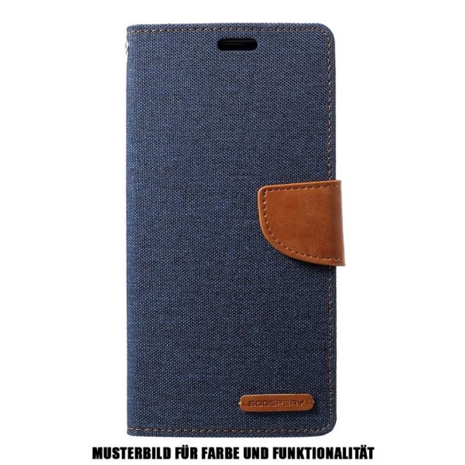 Goospery - Samsung Galaxy S20+ Hülle - Leder/Stoff Case - Canvas Diary Series - navy/camel