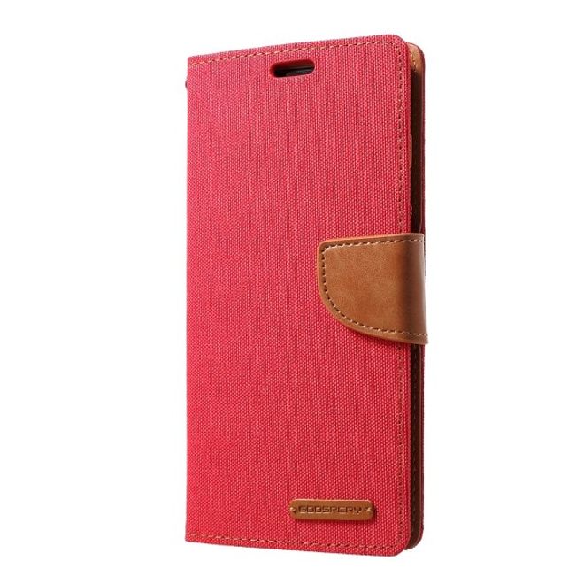 Goospery - Samsung Galaxy S20+ Hülle - Leder/Stoff Case - Canvas Diary Series - rot/camel