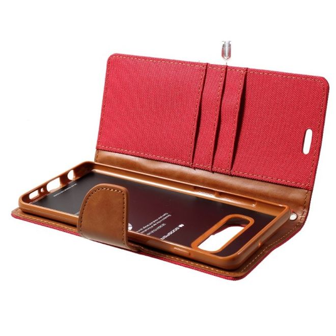 Goospery - Samsung Galaxy S20+ Hülle - Leder/Stoff Case - Canvas Diary Series - rot/camel