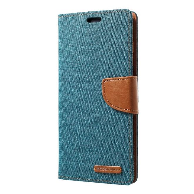 Goospery - Samsung Galaxy S20+ Hülle - Leder/Stoff Case - Canvas Diary Series - grün/camel