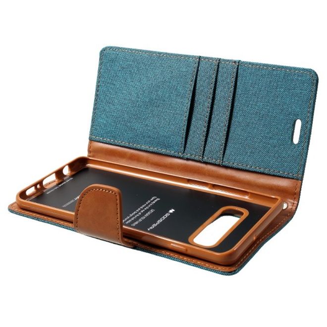 Goospery - Samsung Galaxy S20+ Hülle - Leder/Stoff Case - Canvas Diary Series - grün/camel