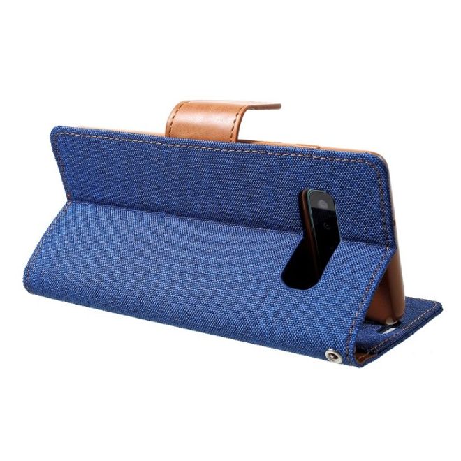 Goospery - Samsung Galaxy S20+ Hülle - Leder/Stoff Case - Canvas Diary Series - blau/camel