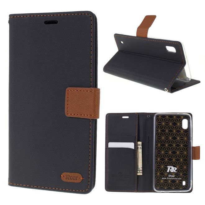 Roar Korea - Samsung Galaxy A10 Handy Hülle - Case aus Leder/Stoff - mit Köpermuster - schwarz