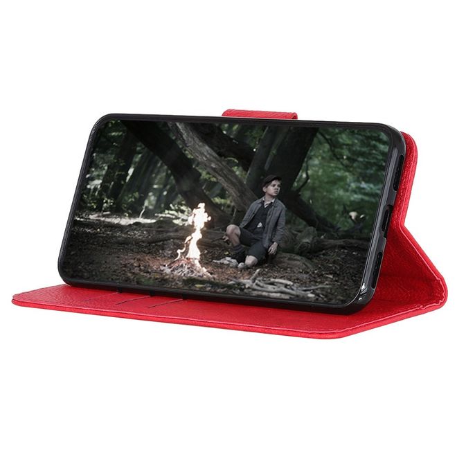 Sony Xperia 10 II Handy Hülle - Litchi Leder Bookcover Series - rot