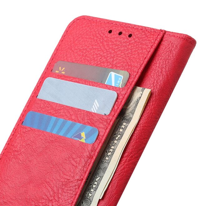 Sony Xperia 10 II Handy Hülle - Litchi Leder Bookcover Series - rot