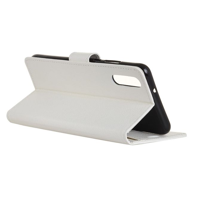 Sony Xperia 10 II Handy Hülle - Litchi Leder Bookcover Series - weiss