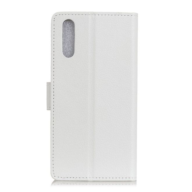 Sony Xperia 10 II Handy Hülle - Litchi Leder Bookcover Series - weiss