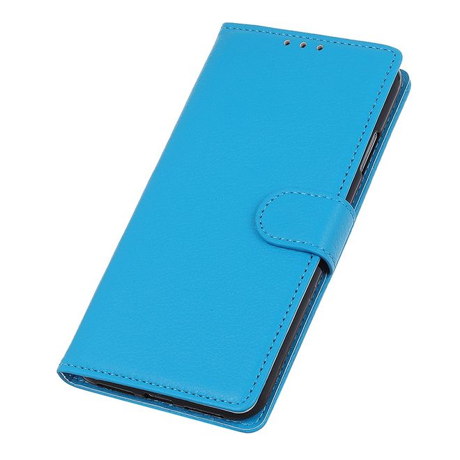 Sony Xperia 10 II Handy Hülle - Litchi Leder Bookcover Series - blau
