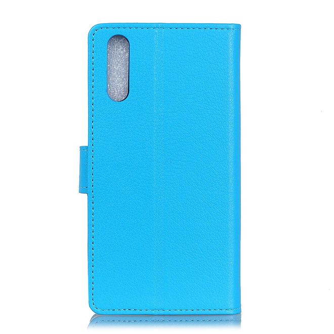 Sony Xperia 10 II Handy Hülle - Litchi Leder Bookcover Series - blau
