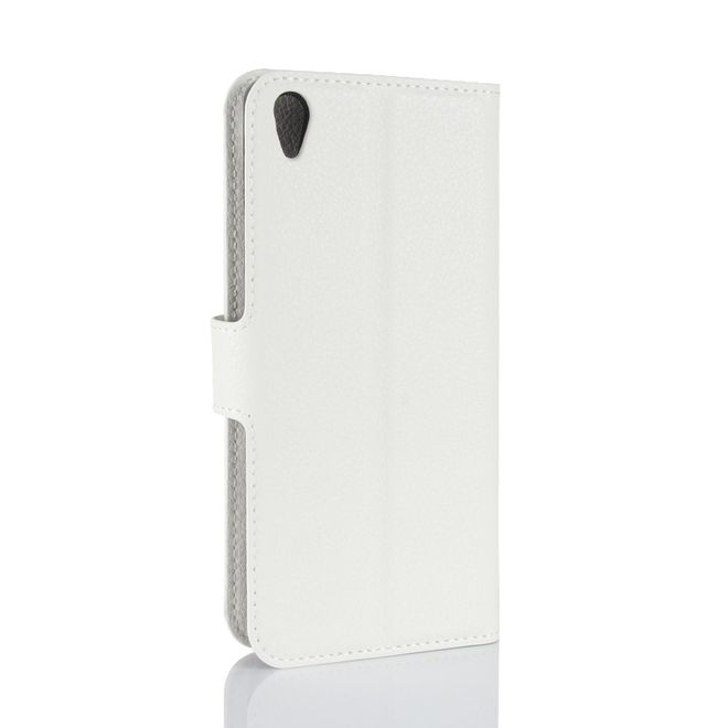 Sony Xperia E5 Handy Hülle - Litchi Leder Bookcover Series - weiss