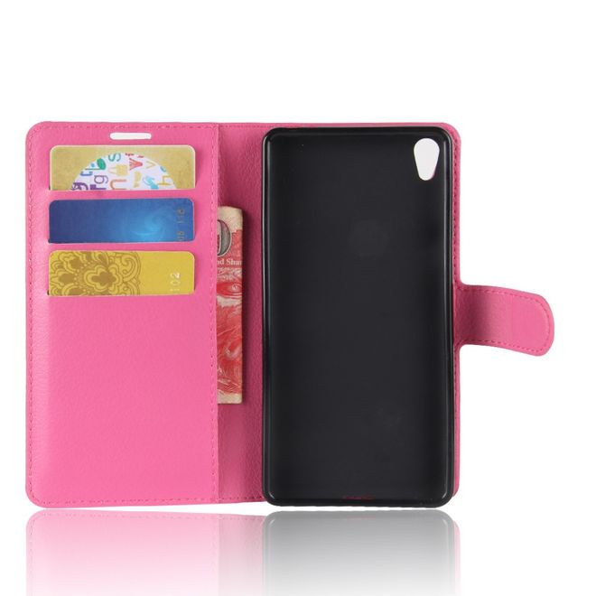 Sony Xperia E5 Handy Hülle - Litchi Leder Bookcover Series - rosa