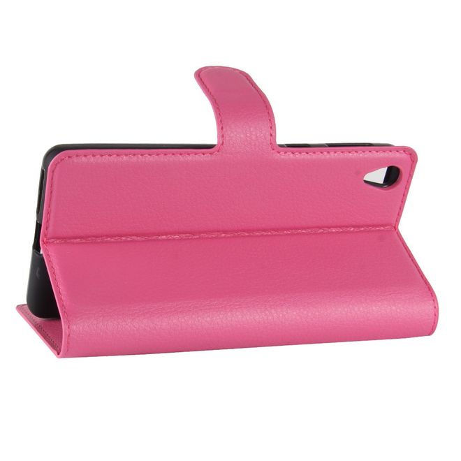 Sony Xperia E5 Handy Hülle - Litchi Leder Bookcover Series - rosa