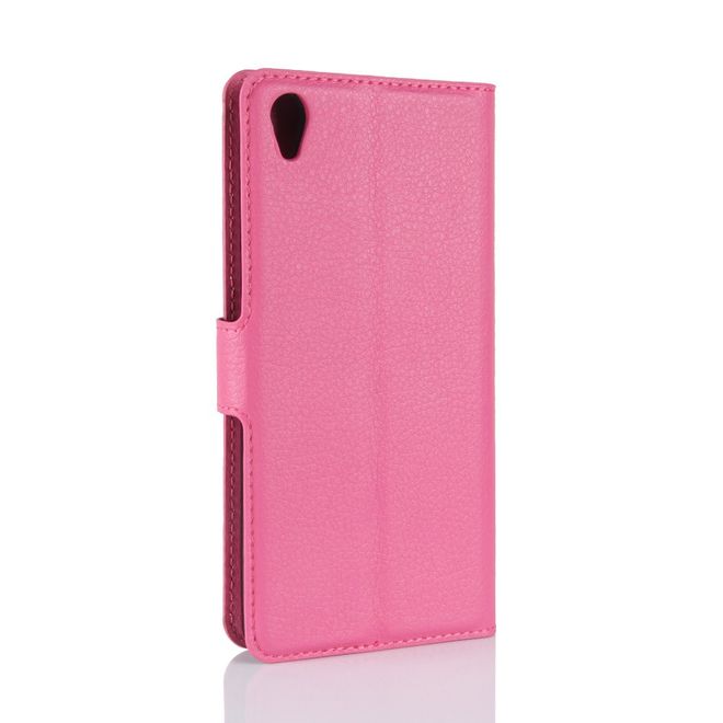 Sony Xperia E5 Handy Hülle - Litchi Leder Bookcover Series - rosa
