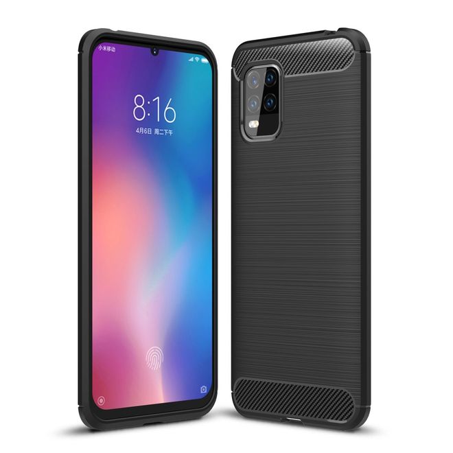 Xiaomi Mi 10 Lite 5G Handyhülle - Carbon Fiber TPU Softcase Series - schwarz